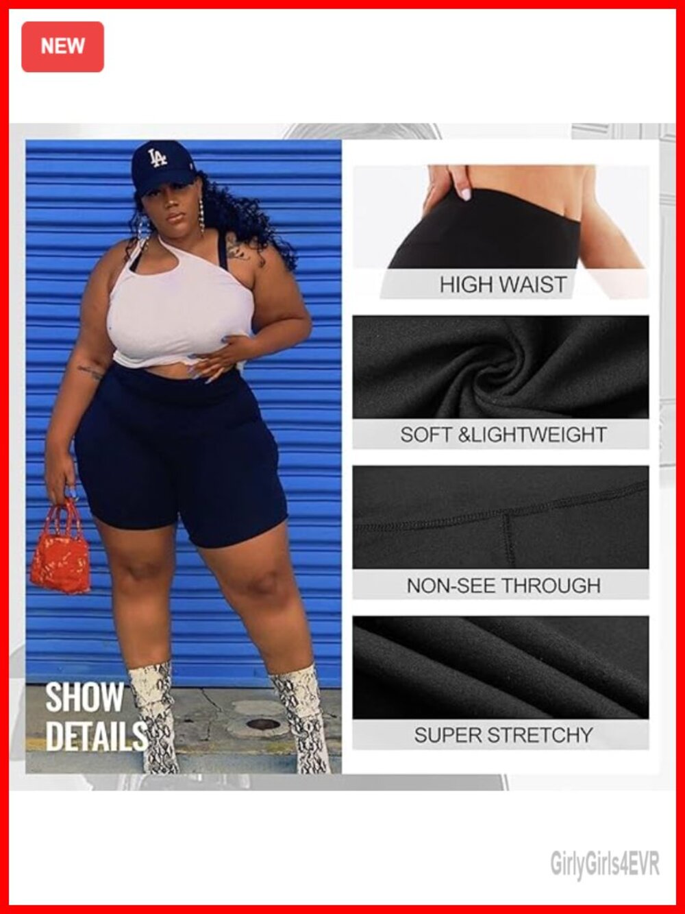 Plus Size Biker Shorts High Waisted Tummy Control Workout 2 Pack - Picture 2 of 6